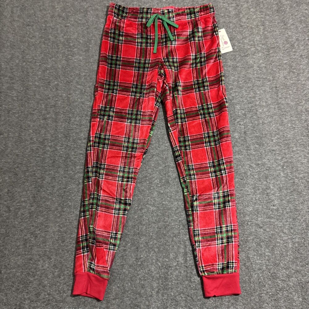 Secret Treasures Women's Sleepwear Pants Faux Mink Plush Cozy Plaid Red Small